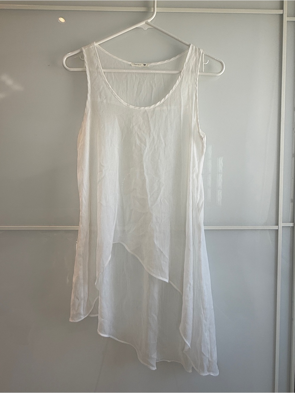 White hi Low Layered Sleeveless Tunic Top